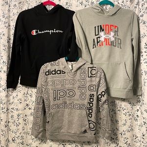 Boys Lot of 3 Hoodies Champion Adidas Under Armour Size L